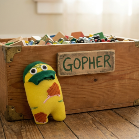 Handmade yellow Mini Sockie Friend with green lips