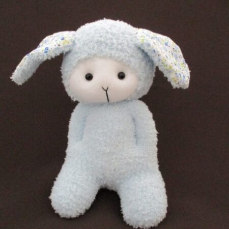 Handmade pastel blue soft Cuddle Buddie with floppy ears called Whispa